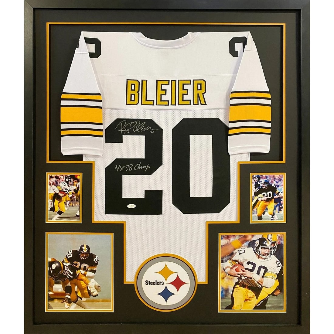 Framed Pittsburgh Steelers Jersey Signed by Rocky Bleier with JSA Authentication: Framed Pittsburgh Steelers Jersey Signed by Rocky Bleier with JSA Authentication This framed white jersey has been autographed by Rocky Bleier of the Pittsburgh Steelers. The jersey comes with authent