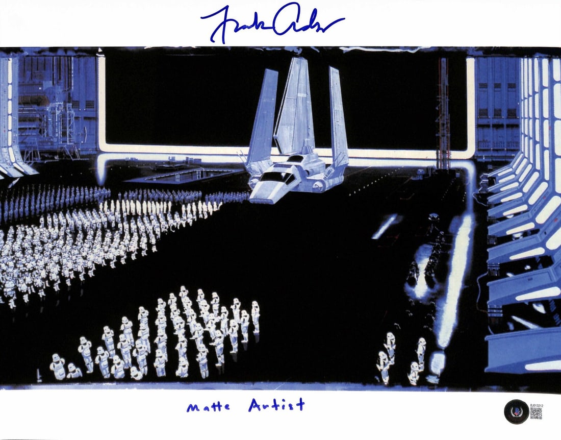 11x14 Death Star Docking Bay Photo Signed by Frank Ordaz Beckett Authenticated: 11x14 Death Star Docking Bay Photo Signed by Frank Ordaz Beckett Authenticated This is an autographed 11x14 color photograph signed by Frank Ordaz, the ILM Matte artist for Star Wars: Return of the Je