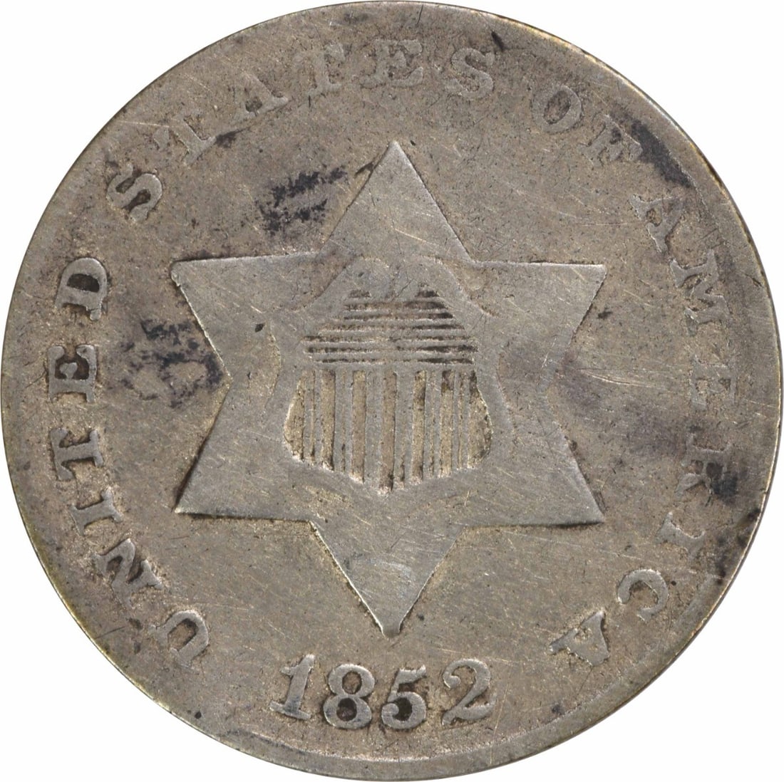 1852 Three Cent Silver Coin F Uncertified Philadelphia Mint: 1852 Three Cent Silver Coin F Uncertified Philadelphia Mint This 1852 Three Cent Silver coin is a collectible item from the United States, minted in Philadelphia. It features a fine grade (F) and is c