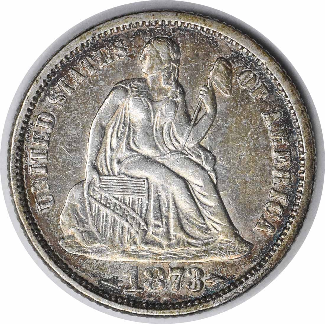1873 Liberty Seated Silver Dime AU 90% Silver Uncertified Philadelphia: 1873 Liberty Seated Silver Dime AU 90% Silver Uncertified Philadelphia This 1873 Liberty Seated Silver Dime is a stunning example of American numismatic history. Struck in Philadelphia, this coin feat