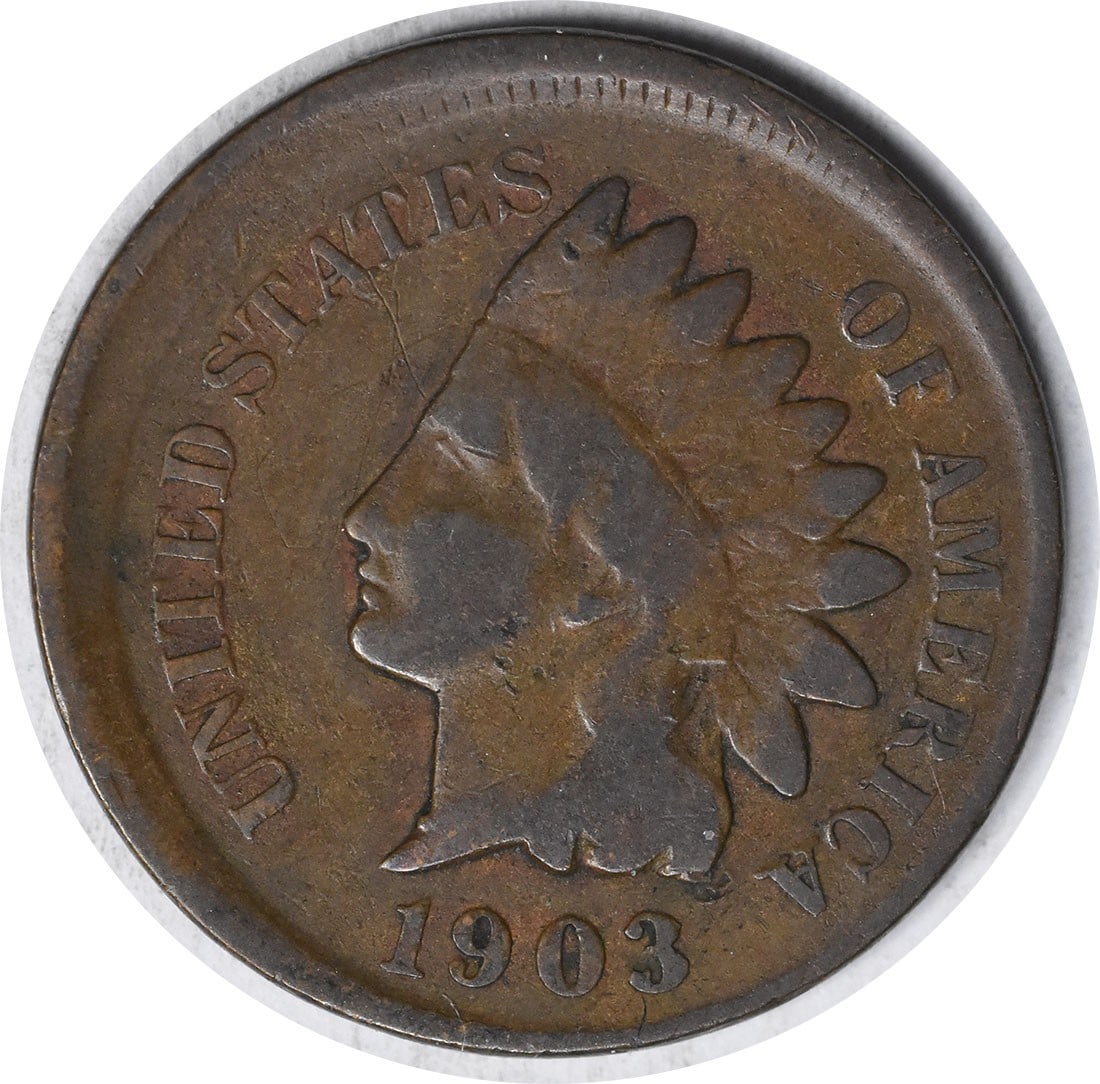 1903 Indian Head Cent Copper 5% Off Center G Uncertified: 1903 Indian Head Cent Copper 5% Off Center G Uncertified This is a 1903 Indian Head Cent struck 5% off center. The coin is circulated and graded as Good (G). It is composed of copper and does not have