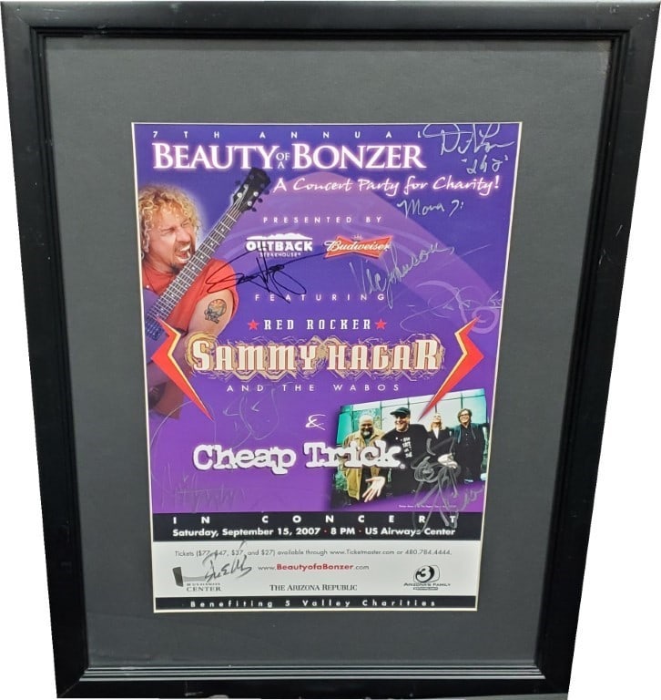 Sammy Hagar Cheap Trick Wabos Autographed Concert Poster JSA Authenticated: Sammy Hagar Cheap Trick Wabos Autographed Concert Poster JSA Authenticated This is an original autographed concert poster featuring Sammy Hagar, Cheap Trick, and The Wabos. The poster has been custom 
