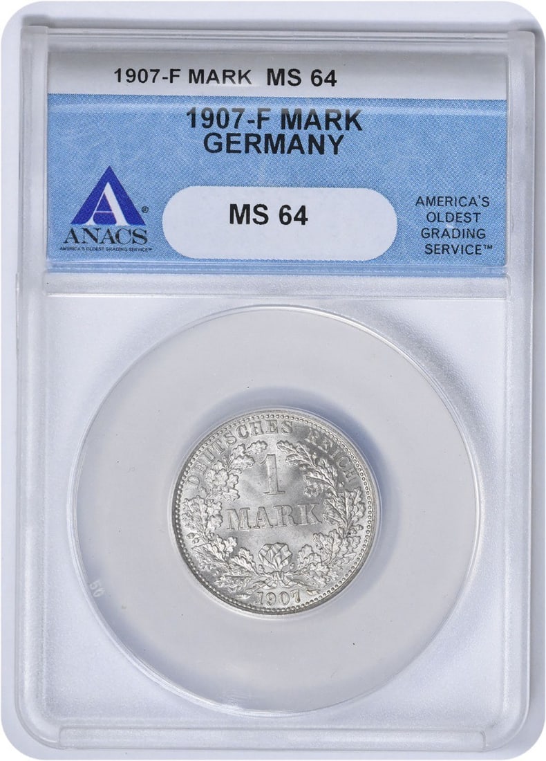 Germany 1907-F Silver 1 Mark Coin KM14 MS64 Graded by ANACS (1 of 2)