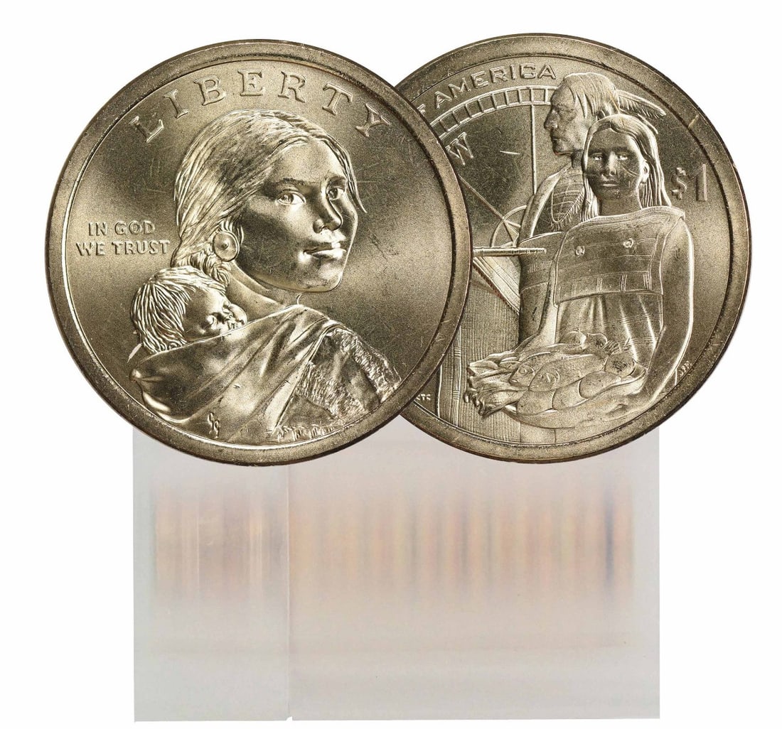25-Coin Roll 2014 P Native American Dollar Brass Uncertified: 25-Coin Roll 2014 P Native American Dollar Brass Uncertified This is a 25-coin roll of 2014-P Sacagawea Native American dollars. Each coin is uncirculated and features a brass composition. The coins w