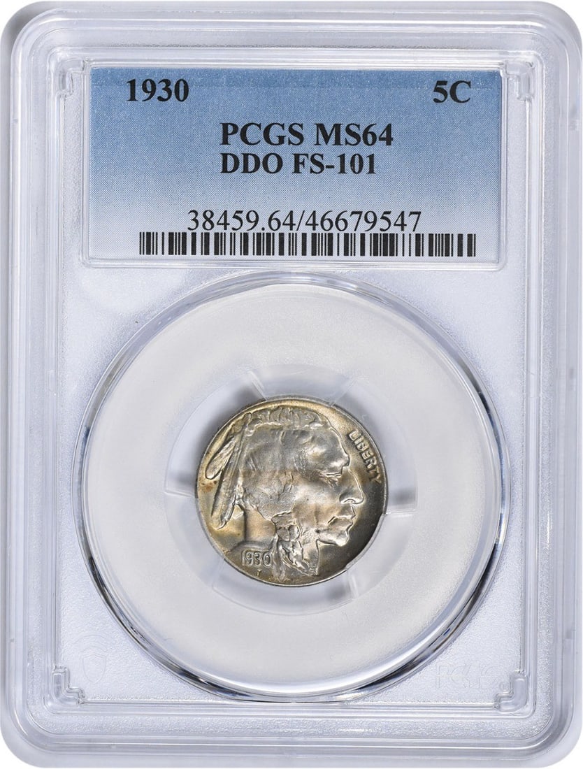 PCGS MS64 1930 Buffalo Nickel DDO FS-101: PCGS MS64 1930 Buffalo Nickel DDO FS-101 This is a 1930 Buffalo Nickel featuring a double die obverse (DDO FS-101) variety. Graded MS64 by PCGS, this uncirculated coin is composed of nickel and has no