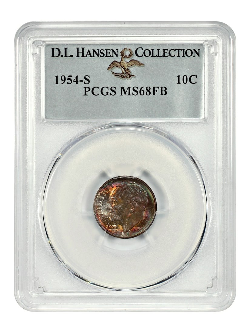1954-S Roosevelt Dime PCGS MS68FB Ex D L Hansen Full Bands (1 of 4)