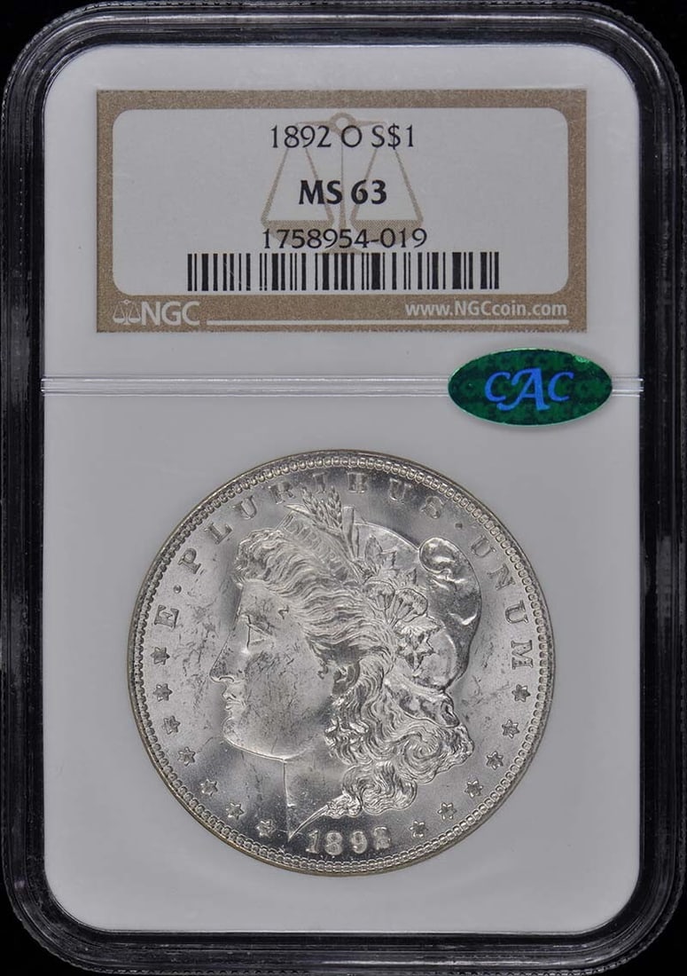 1892-O Morgan Dollar NGC MS63 CAC Uncirculated Coin: 1892-O Morgan Dollar NGC MS63 CAC Uncirculated Coin This 1892-O Morgan Dollar is a stunning example of numismatic excellence, certified by NGC with a grade of MS63. It was minted in New Orleans and fe