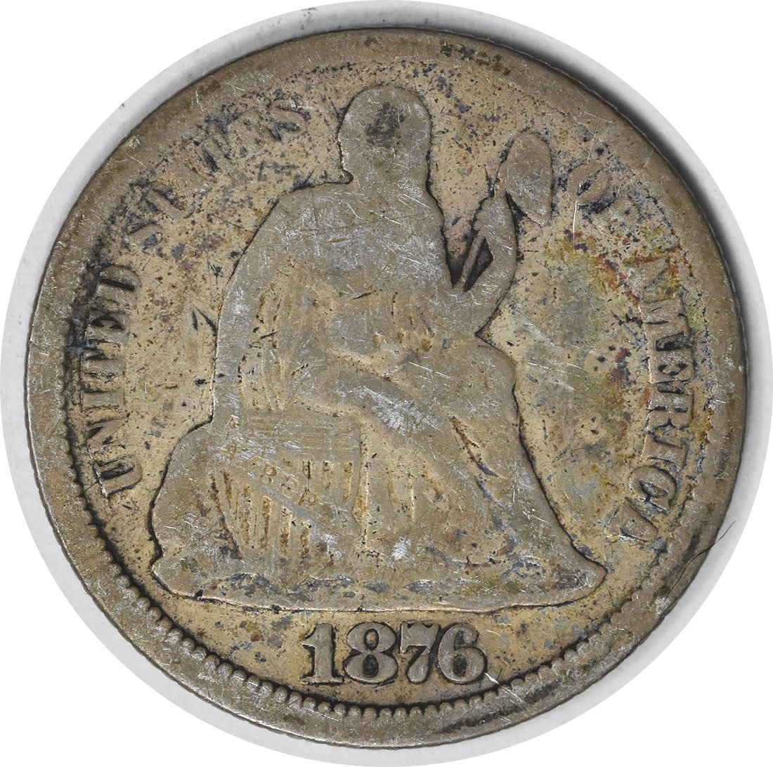 1876-CC Liberty Seated Silver Dime 10C Gobrecht Design Uncertified: 1876-CC Liberty Seated Silver Dime 10C Gobrecht Design Uncertified This 1876-CC Liberty Seated Silver Dime features a design by Christian Gobrecht, showcasing the iconic Seated Liberty motif. It is a 