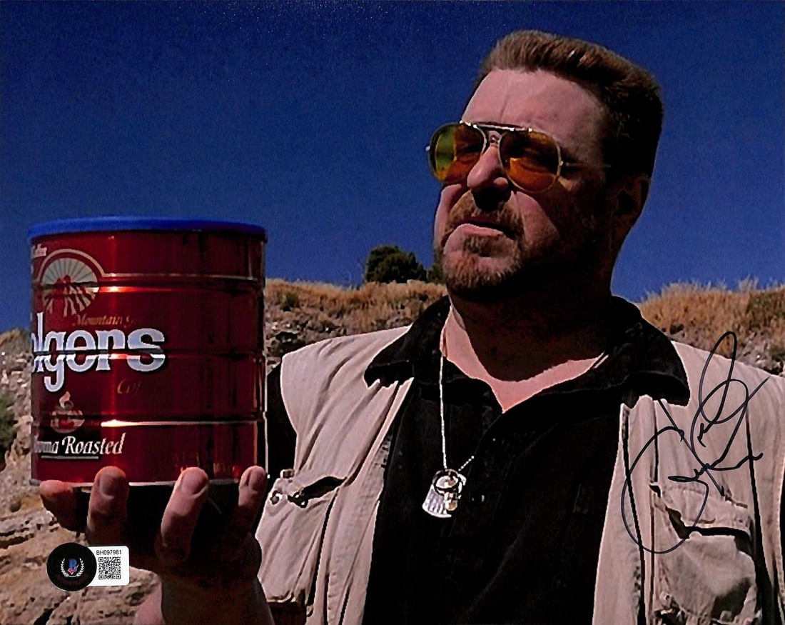 Beckett Authenticated John Goodman 8x10 Signed Photo from The Big Lebowski: Beckett Authenticated John Goodman 8x10 Signed Photo from The Big Lebowski This 8x10 photograph features a hand-signed autograph by acclaimed actor John Goodman. The image captures a memorable scene f