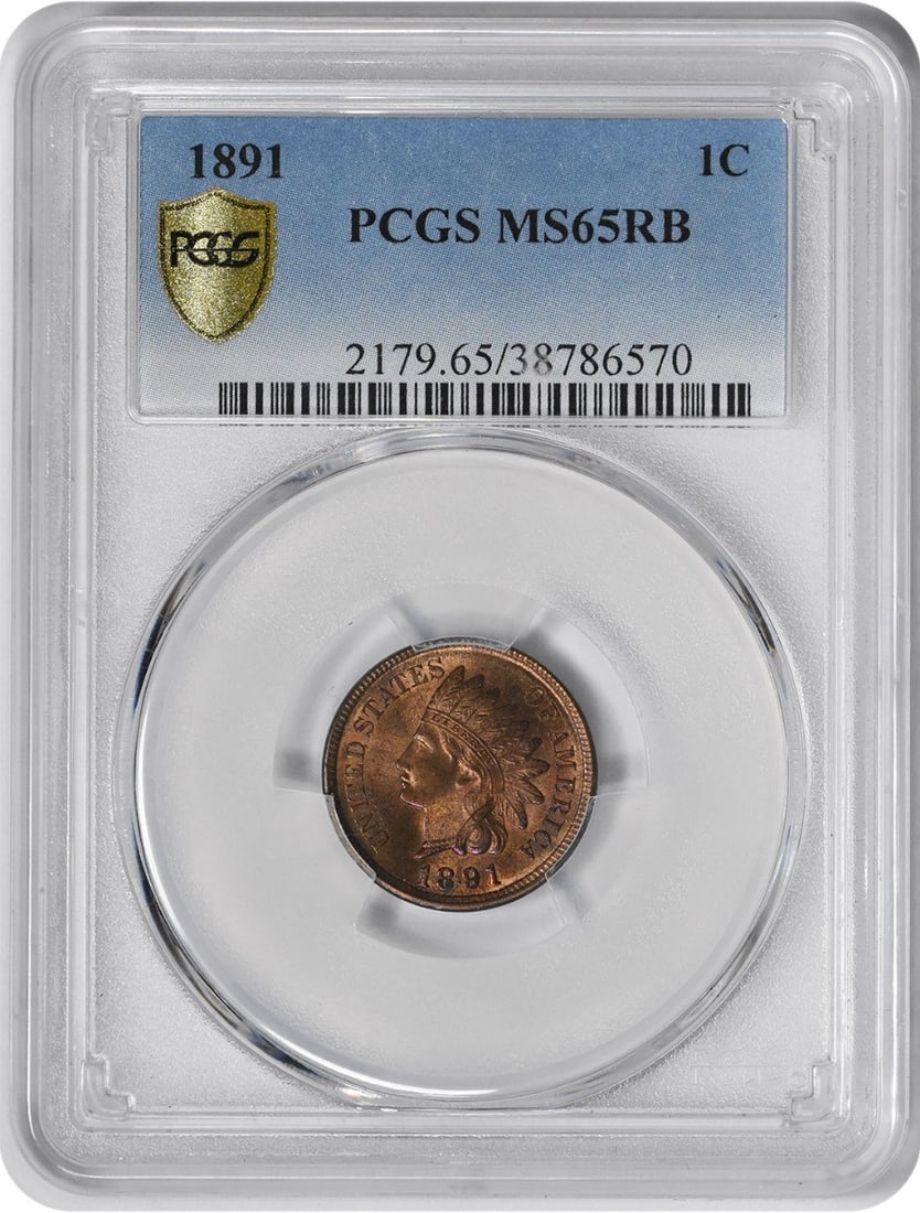 PCGS MS65RB 1891 Indian Head Small Cent: PCGS MS65RB 1891 Indian Head Small Cent This 1891 Indian Head Cent is certified by PCGS with a grade of MS65RB, indicating a high-quality, uncirculated coin. Struck in copper, this small cent originat