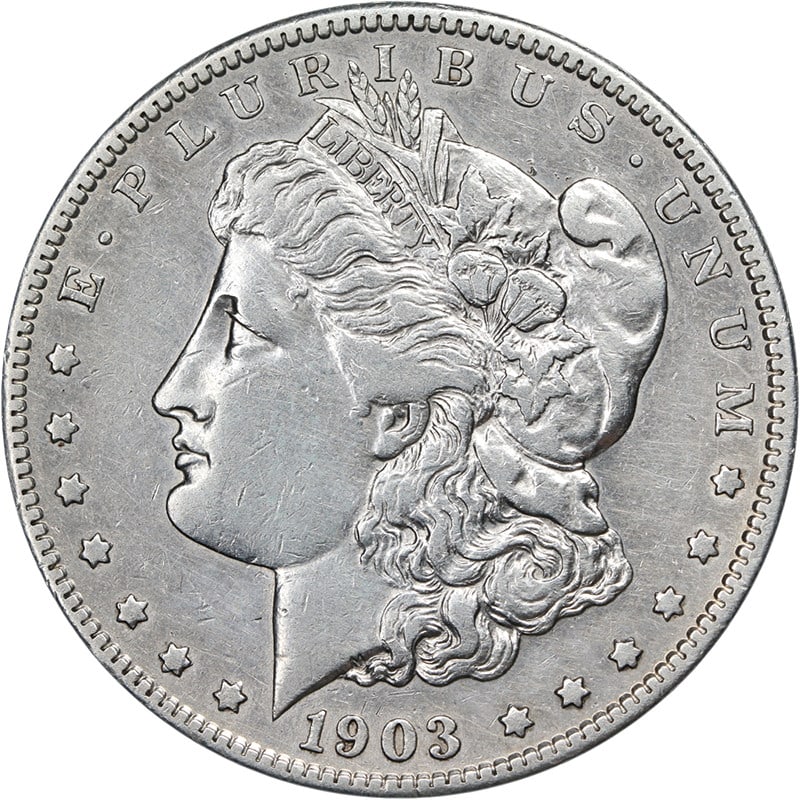 1903-S Morgan Dollar Choice XF Details Bright White: 1903-S Morgan Dollar Choice XF Details Bright White This 1903-S Morgan Silver Dollar features nice eye appeal and a well-defined strike. Graded as Choice XF Details, the coin is composed of 90% silver