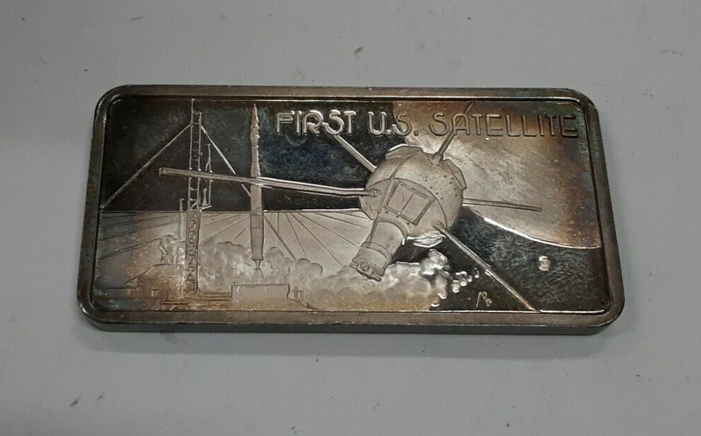America's Greatest Events Series .999 Silver Ingot First US Satellite Hamilton Mint: America's Greatest Events Series .999 Silver Ingot First US Satellite Hamilton Mint This .999 silver ingot from The Hamilton Mint commemorates the launch of the first U.S. satellite as part of the Ame