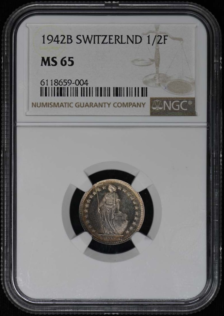 Switzerland 1942 Half Franc Coin NGC MS65 Certified (1 of 2)
