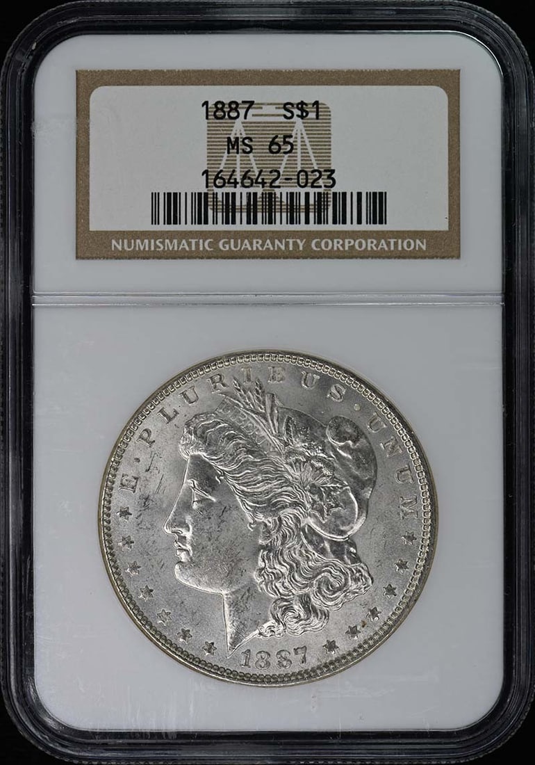 1887 Morgan Dollar NGC MS65 Uncirculated Philadelphia Coin: 1887 Morgan Dollar NGC MS65 Uncirculated Philadelphia Coin This exquisite 1887 Morgan Dollar, certified by NGC, boasts a remarkable grade of MS65, indicating its uncirculated condition. Minted in Phil
