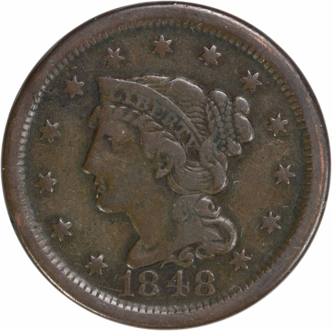 1848 Braided Hair Large Cent VF Uncertified Copper Coin (1 of 2)