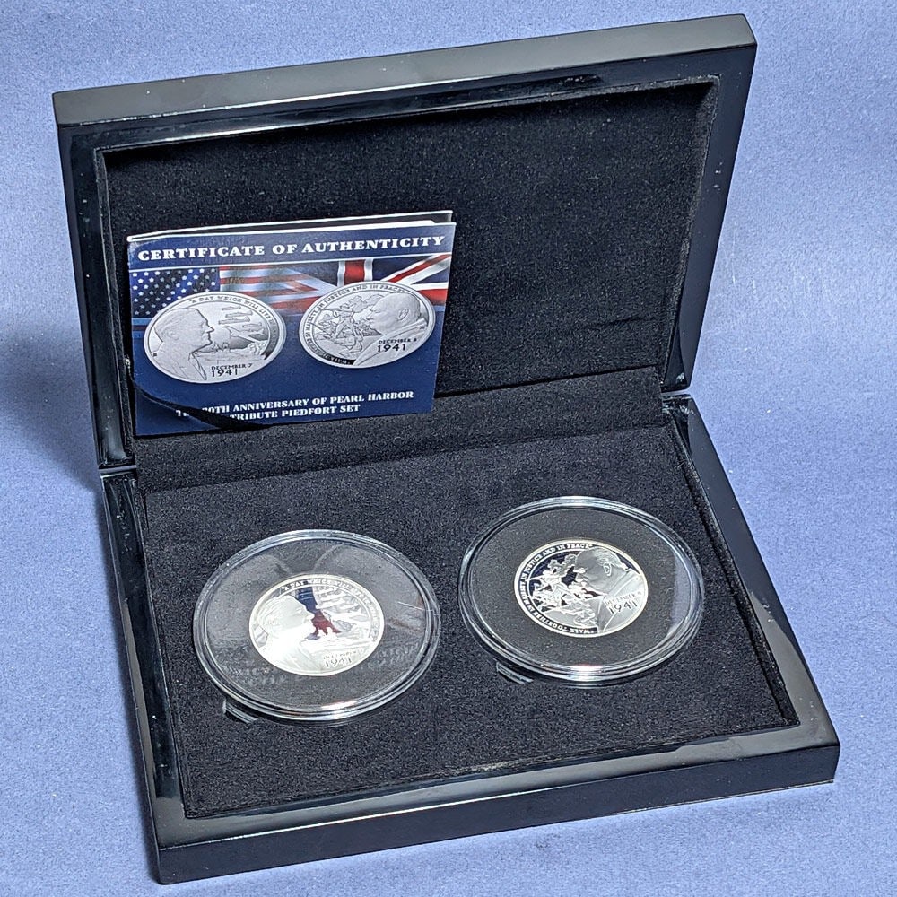 Piedfort Pearl Harbor 80th Anniversary 2 Coin Silver Set 2021 Ascension Island (1 of 5)