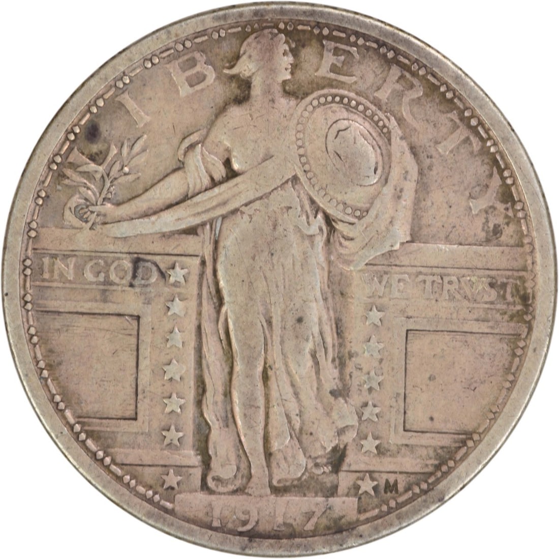 1917 Type 1 Standing Liberty Quarter 90 Percent Silver VF Uncertified Coin: 1917 Type 1 Standing Liberty Quarter 90 Percent Silver VF Uncertified Coin This 1917 Standing Liberty Quarter is a circulated coin from the United States, featuring the Type 1 design by Hermon A. MacN