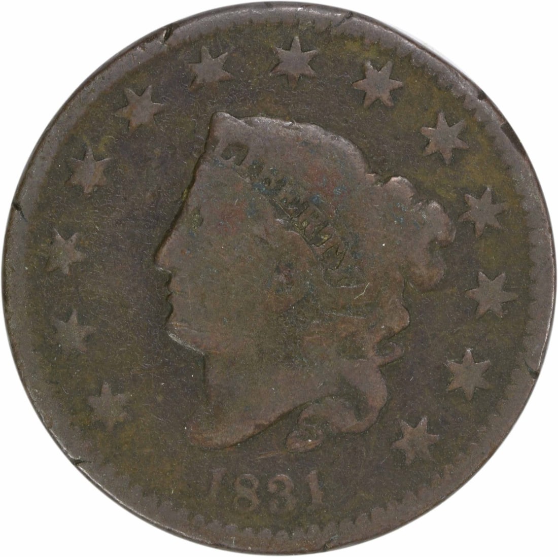 1831 Large Cent Coronet Head Copper Coin VG Uncertified (1 of 2)