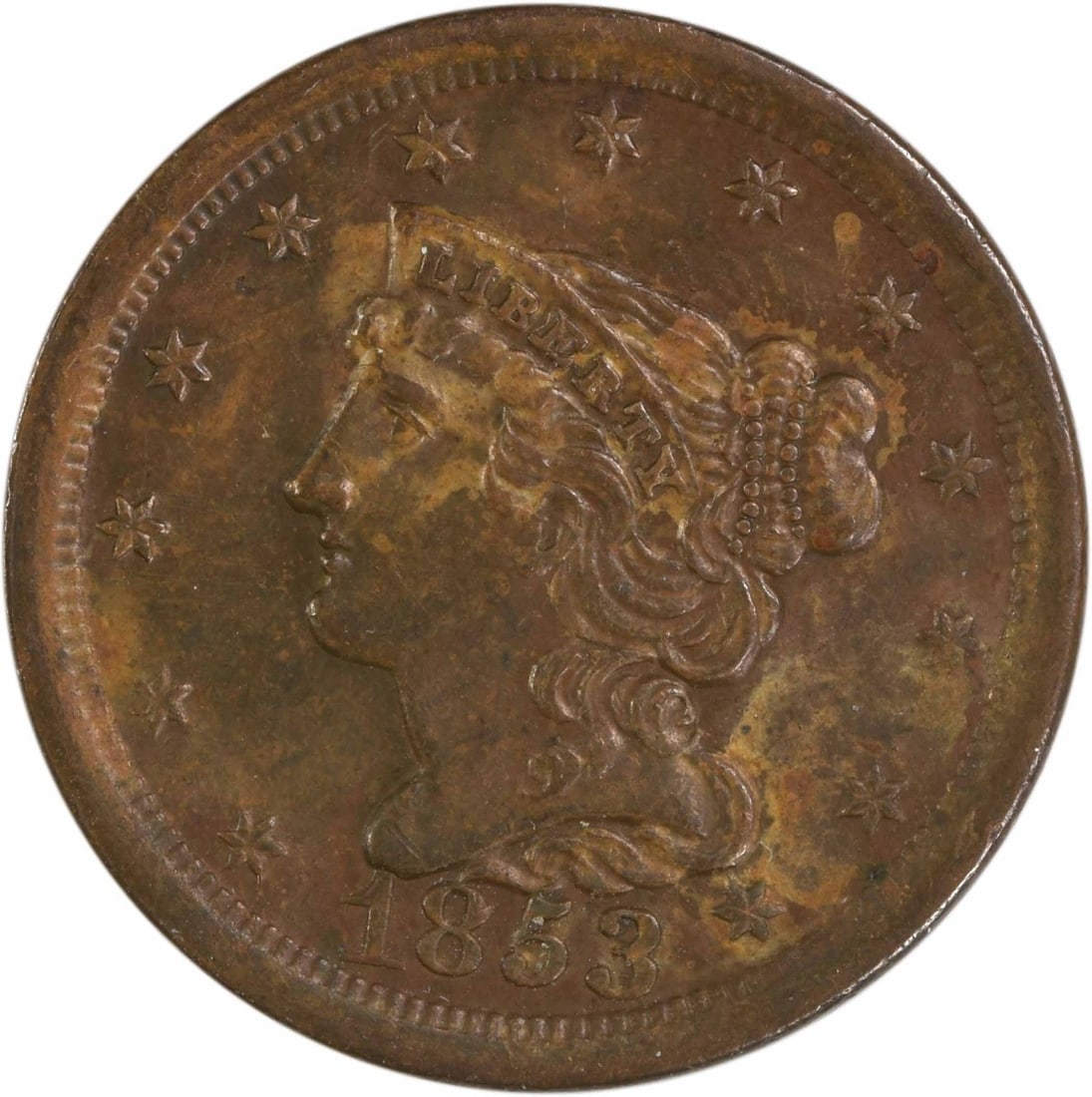 1853 Braided Hair Copper Half Cent AU58 (1 of 2)
