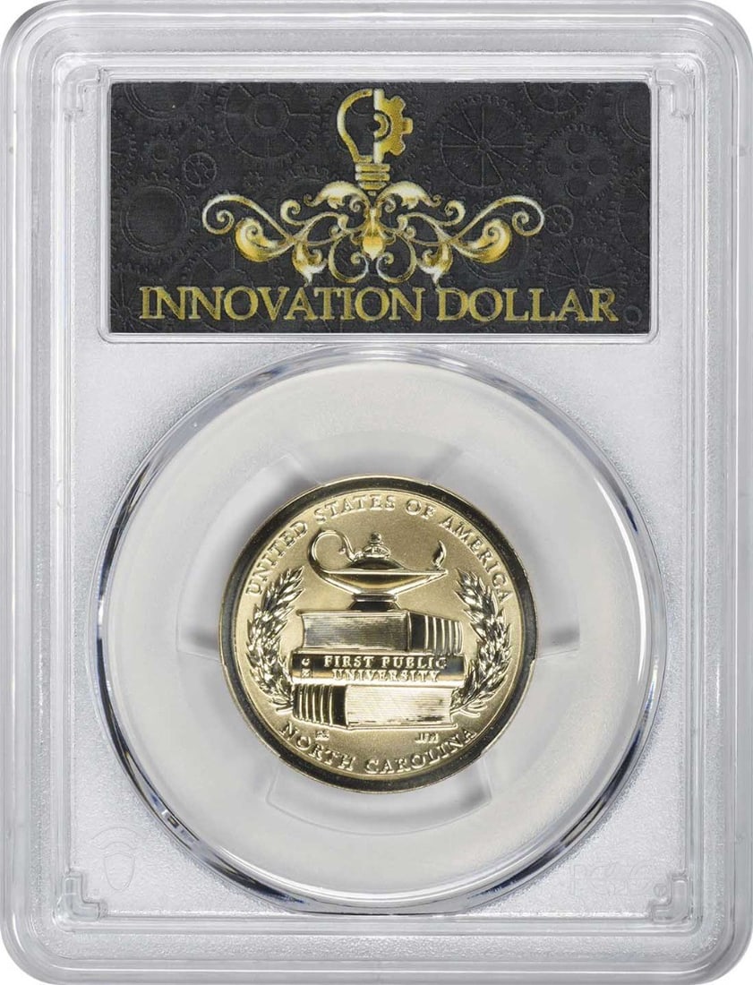 PCGS PR70 2021-S Innovation Dollar First Public University Reverse: PCGS PR70 2021-S Innovation Dollar First Public University Reverse This 2021-S American Innovation Dollar features the North Carolina "1st Public University" reverse and is graded PR70 First Strike