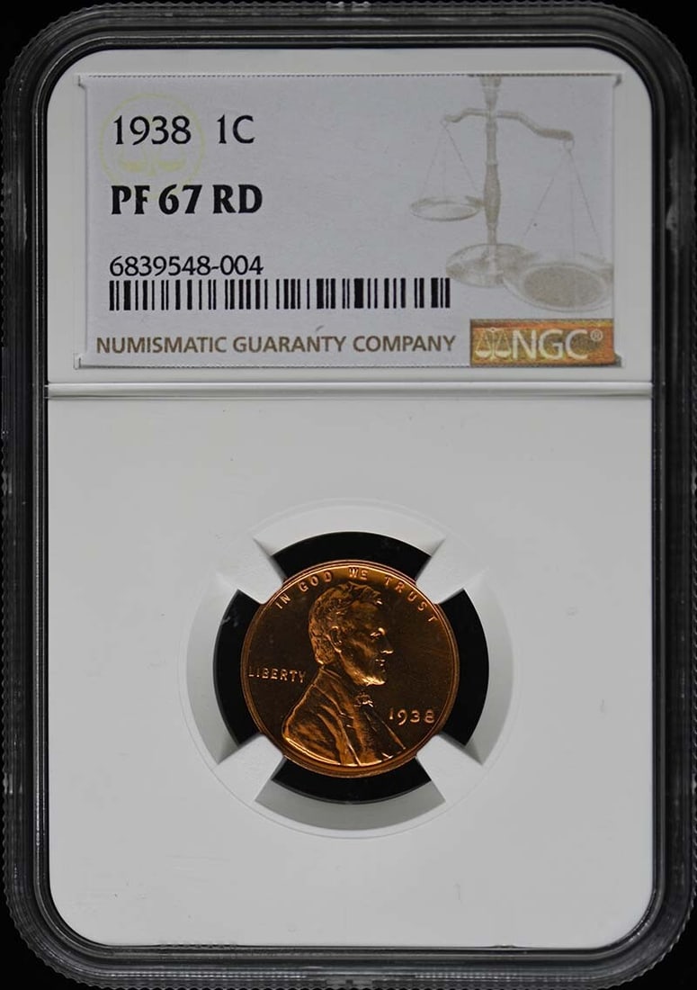 1938 Lincoln Cent Proof RD NGC PR67 Uncirculated Philadelphia Mint: 1938 Lincoln Cent Proof RD NGC PR67 Uncirculated Philadelphia Mint This 1938 Wheat Reverse Lincoln Cent is a stunning example of numismatic craftsmanship, graded PR67RD by NGC. The coin features an un