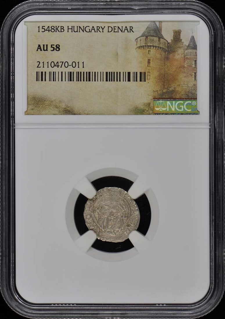 Hungary Denar NGC AU58 Certified Coin: Hungary Denar NGC AU58 Certified Coin This Hungary Denar coin is certified by NGC with a grade of AU58, indicating its excellent condition with noticeable wear from circulation. The coin does not