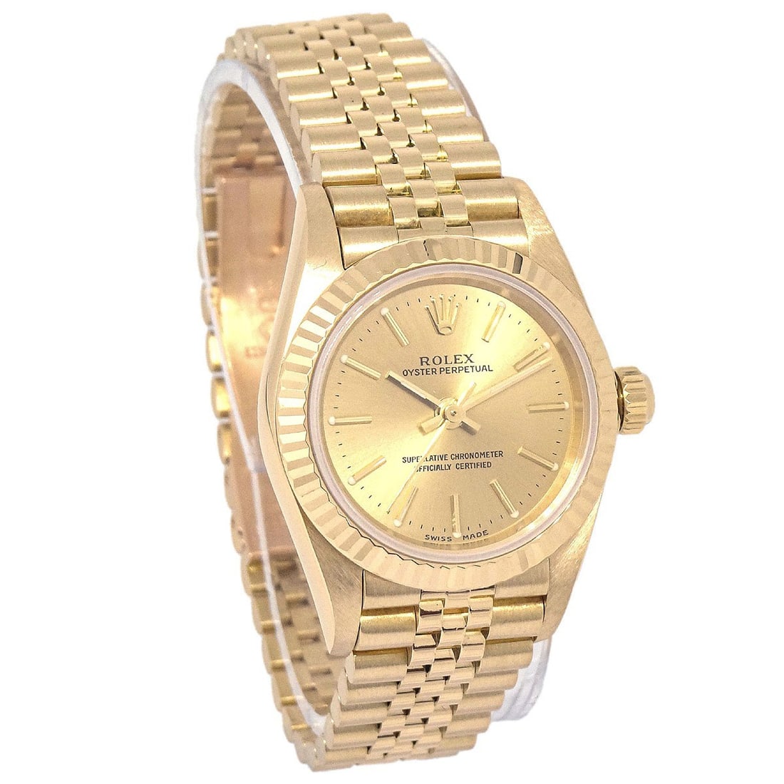 Rolex Oyster Perpetual Ref.76198 24mm 18KYG Automatic Womens Watch: Rolex Oyster Perpetual Ref.76198 24mm 18KYG Automatic Womens Watch Rolex Oyster Perpetual ref. 76198 is a women's self-winding wristwatch with a classic analog design in 18K yellow gold. It features a