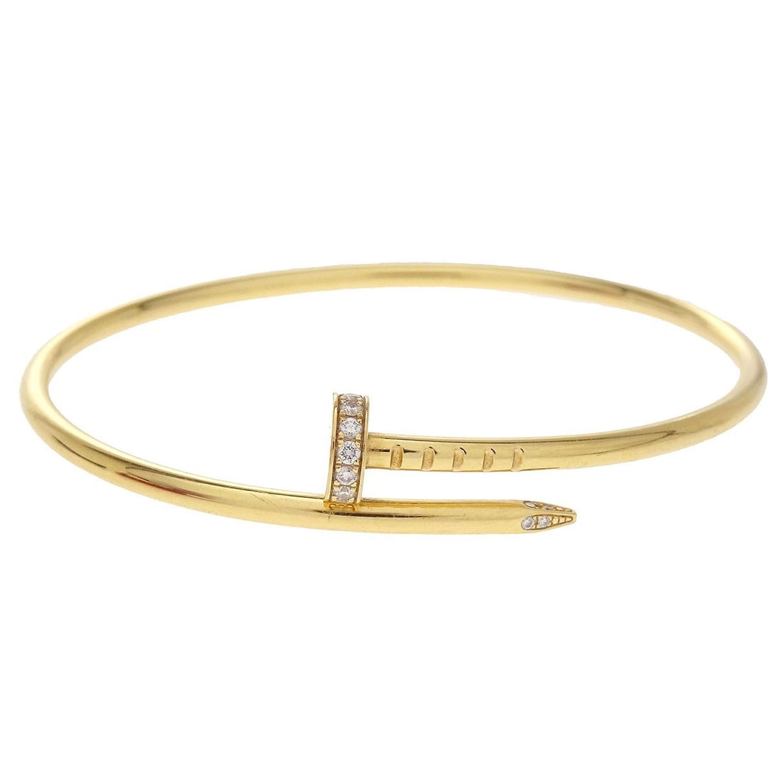 Cartier Juste Un Clou Diamond Bangle Bracelet Au750 Size 16: Cartier Juste Un Clou Diamond Bangle Bracelet Au750 Size 16 Cartier Juste Un Clou small bracelet crafted in Au750 yellow gold with diamond accents. This bangle-style bracelet is identified as model QT
