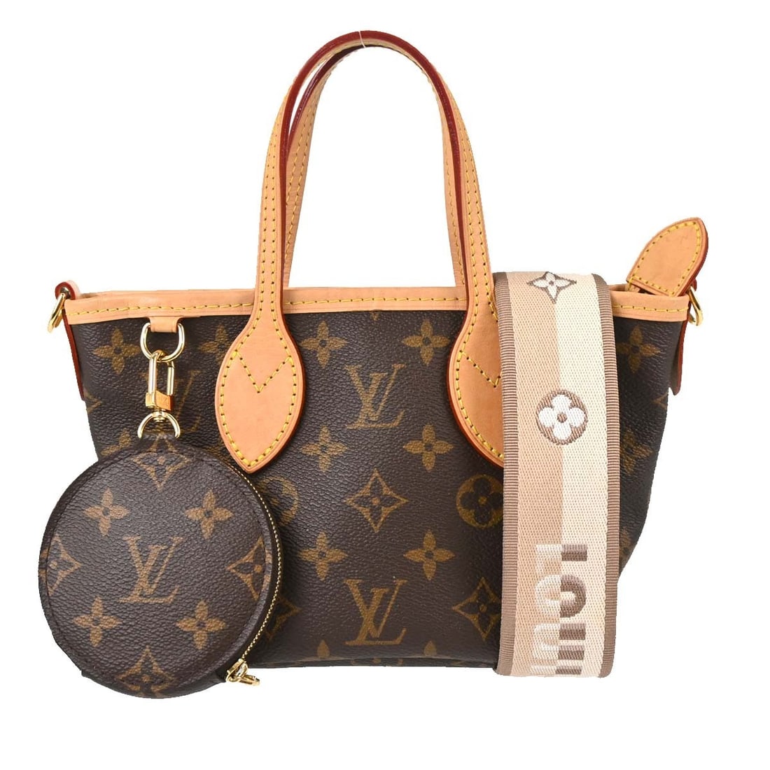 Louis Vuitton Neverfull BB Monogram 2Way Shoulder Bag with Coin Purse: Louis Vuitton Neverfull BB Monogram 2Way Shoulder Bag with Coin Purse Louis Vuitton Monogram Neverfull BB 2-way handbag in brown monogram canvas with beige lining. This women's small bag features a zi