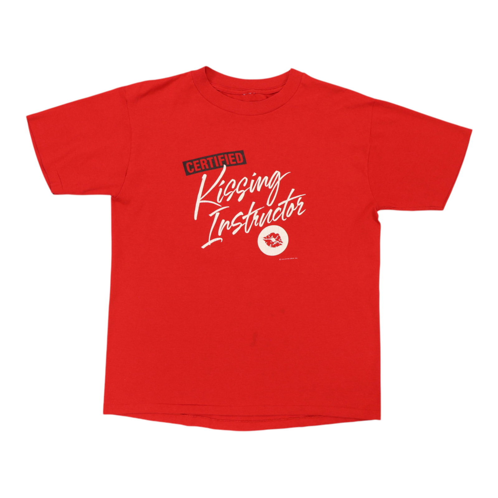 Vintage Red Poly Cotton Shirt with Kissing Instructor Graphic 1990s (1 of 4)