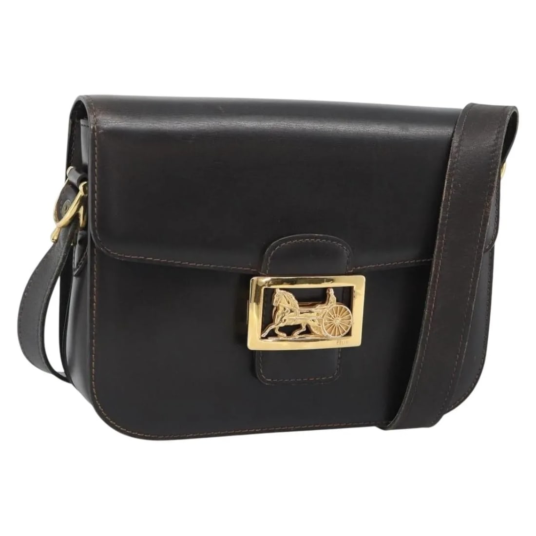 Celine Horse Carriage Brown Leather Shoulder Bag: Celine Horse Carriage Brown Leather Shoulder Bag Celine Horse Carriage leather bag in brown. This women's bag is made in France and remains a practical classic with a structured silhouette. Condition 