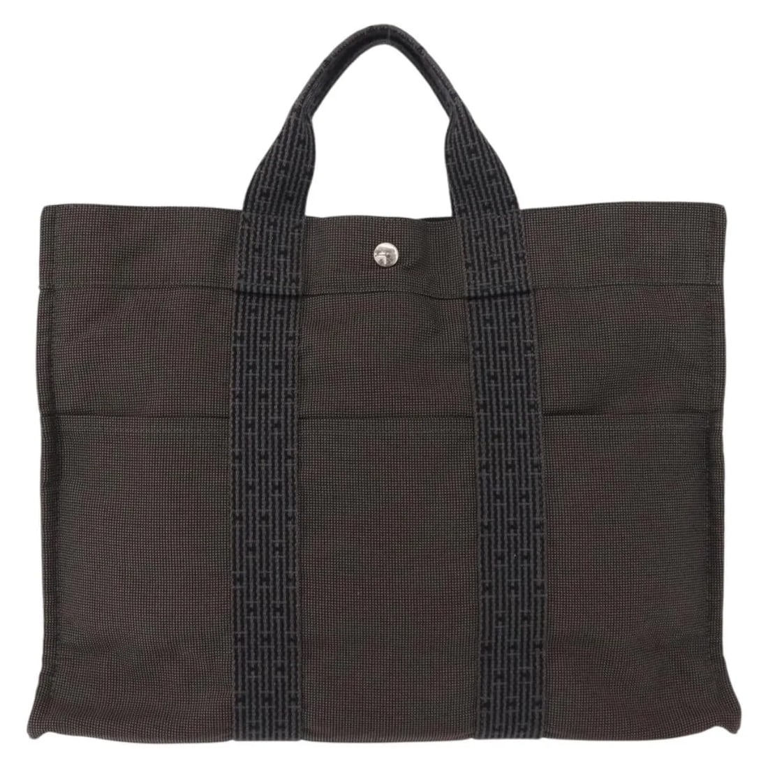 Hermes Herline Canvas Tote Bag Gray 44cm by 32cm by 10cm: Hermes Herline Canvas Tote Bag Gray 44cm by 32cm by 10cm This pre-owned Hermes Fourre-tout Herline handbag for women features a gray canvas construction with a spacious design. It shows signs of use i