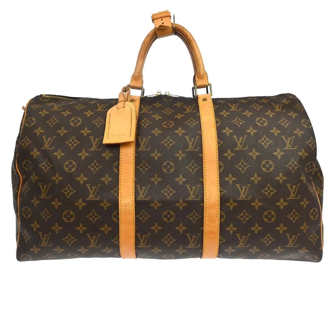 Louis Vuitton Keepall Travel Bag in Brown Monogram Canvas: Louis Vuitton Keepall Travel Bag in Brown Monogram Canvas Louis Vuitton Keepall in brown monogram canvas. This unisex travel bag is made in France and remains a functional piece with fair overall cond