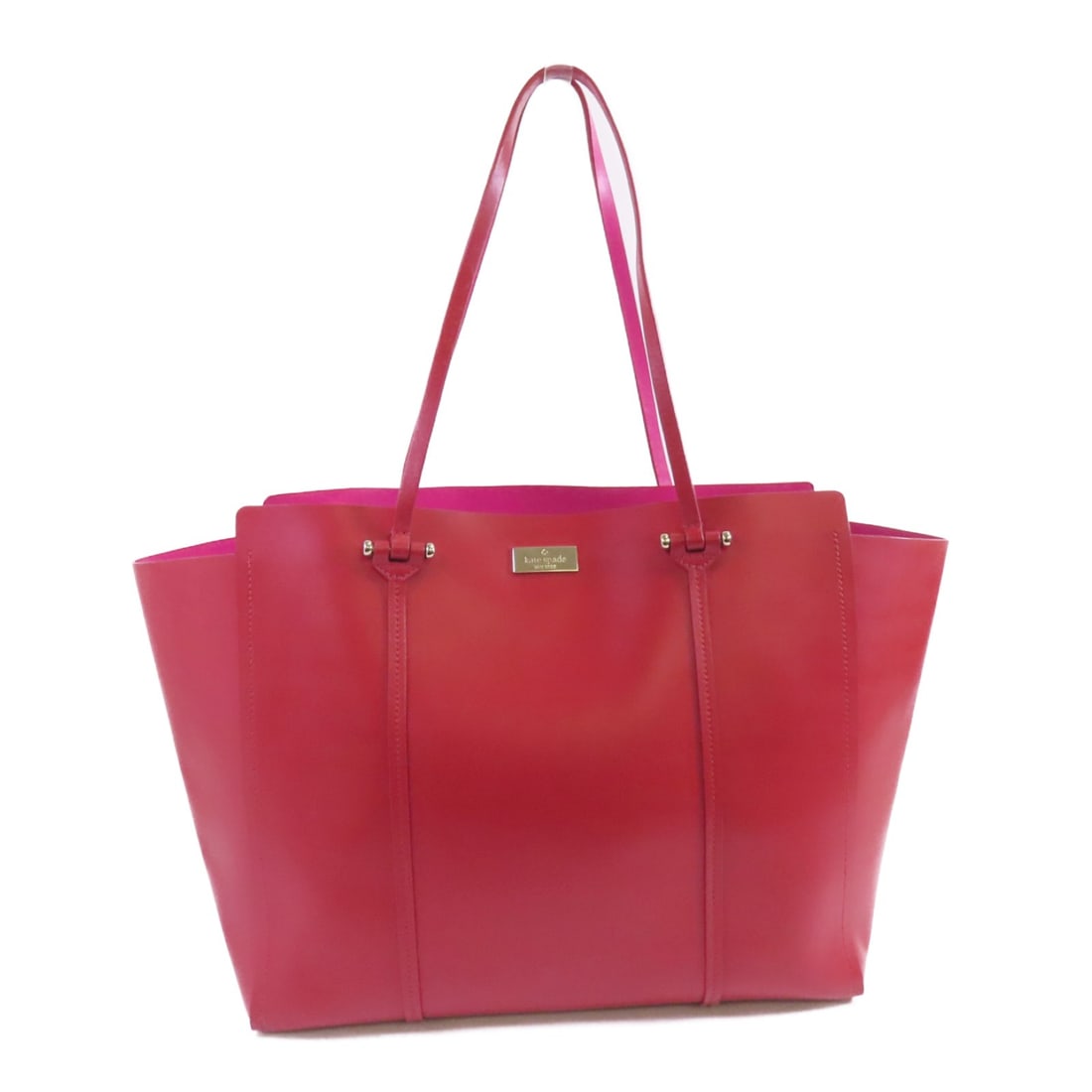 Kate Spade WKRU3573 Red and Pink Calfskin Leather Tote Shoulder Bag: Kate Spade WKRU3573 Red and Pink Calfskin Leather Tote Shoulder Bag This Kate Spade tote bag is crafted from calfskin leather in a vibrant red color with pink accents. Designed for versatility, it fea