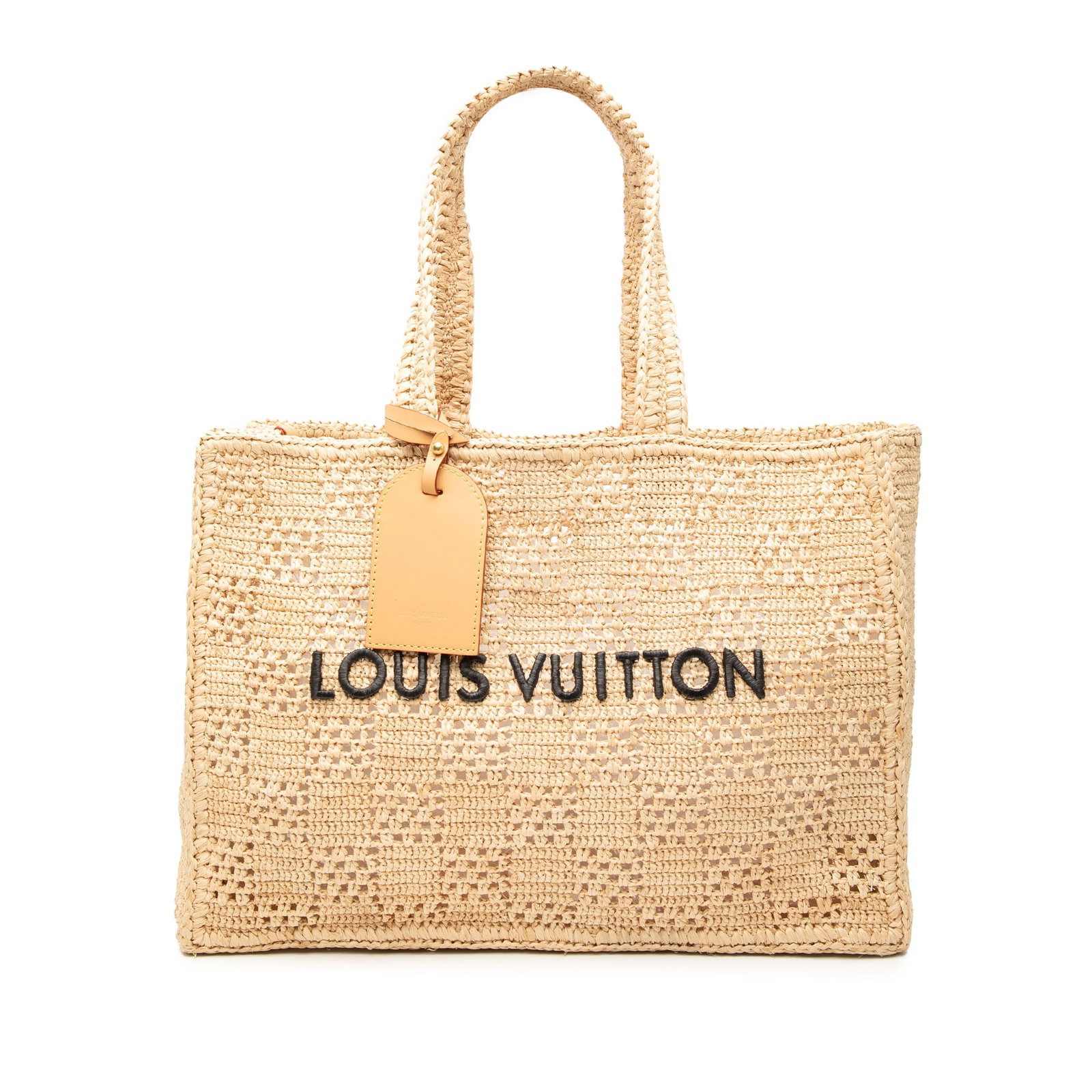Louis Vuitton Damier Raffia MM Shopper Tote with Pouch: Louis Vuitton Damier Raffia MM Shopper Tote with Pouch A Louis Vuitton Damier Raffia Summer Shopper Tote MM with a raffia body, flat raffia handles, an open top, and an included pouch. Made in Madagas