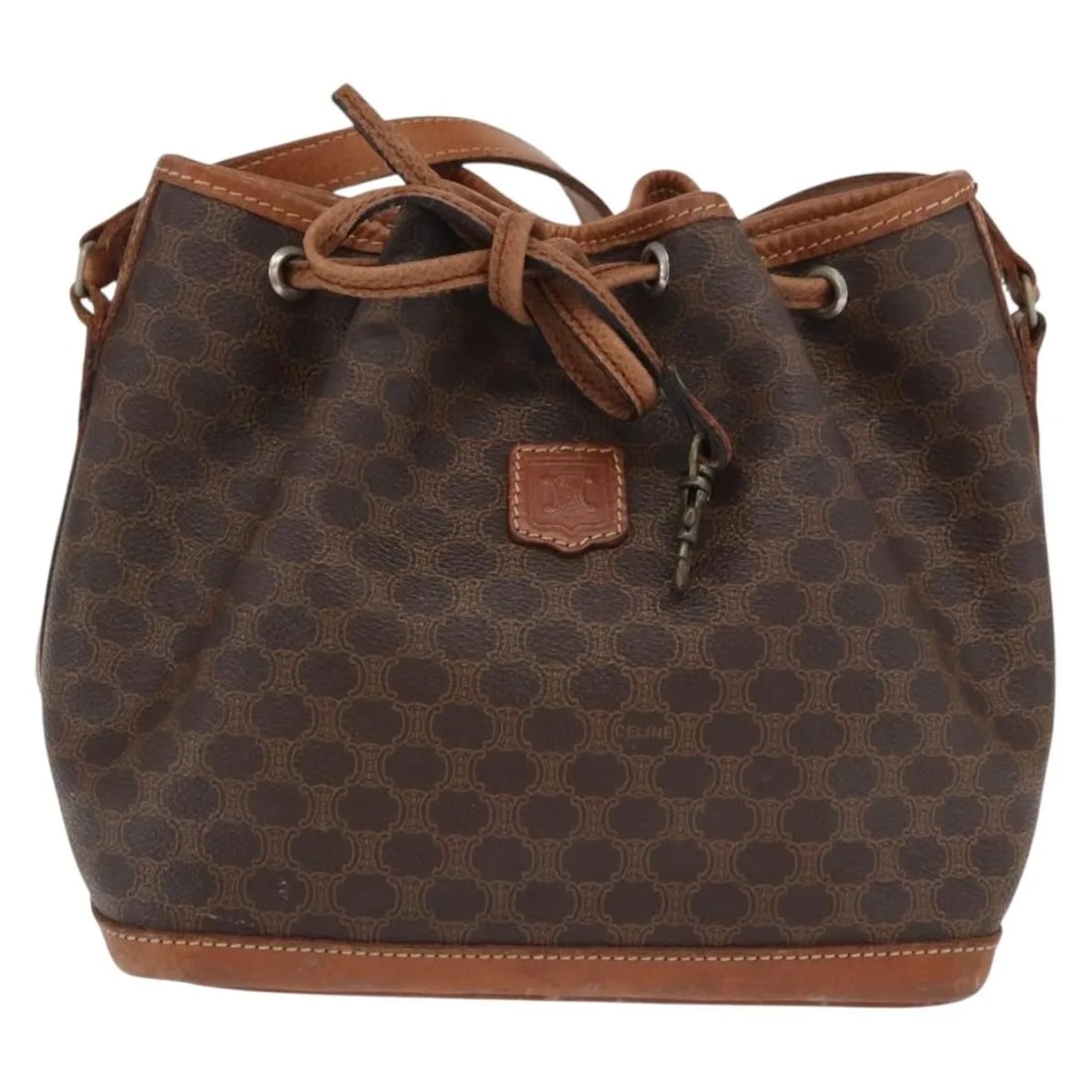 Celine Vintage Macadam Shoulder Bag Brown Canvas Leather: Celine Vintage Macadam Shoulder Bag Brown Canvas Leather This is a vintage Celine Macadam shoulder bag designed for women, crafted from brown canvas with leather accents. The bag features a shoulder s