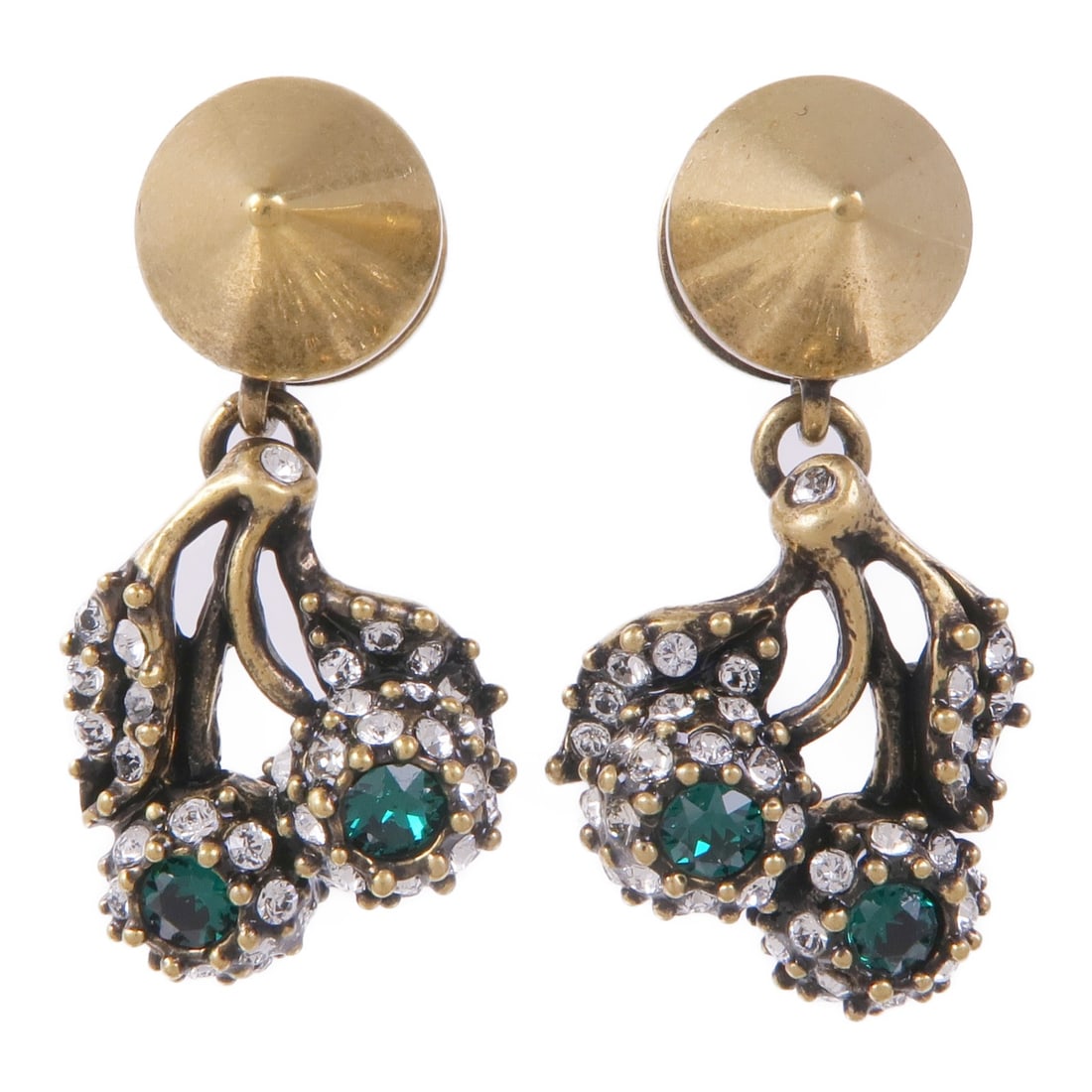 GUCCI Gold Metal Pierced Earrings with Green Detail: GUCCI Gold Metal Pierced Earrings with Green Detail Enhance your jewelry collection with these exquisite GUCCI GG Earrings. Crafted in Italy, these pierced earrings feature a stunning gold finish that