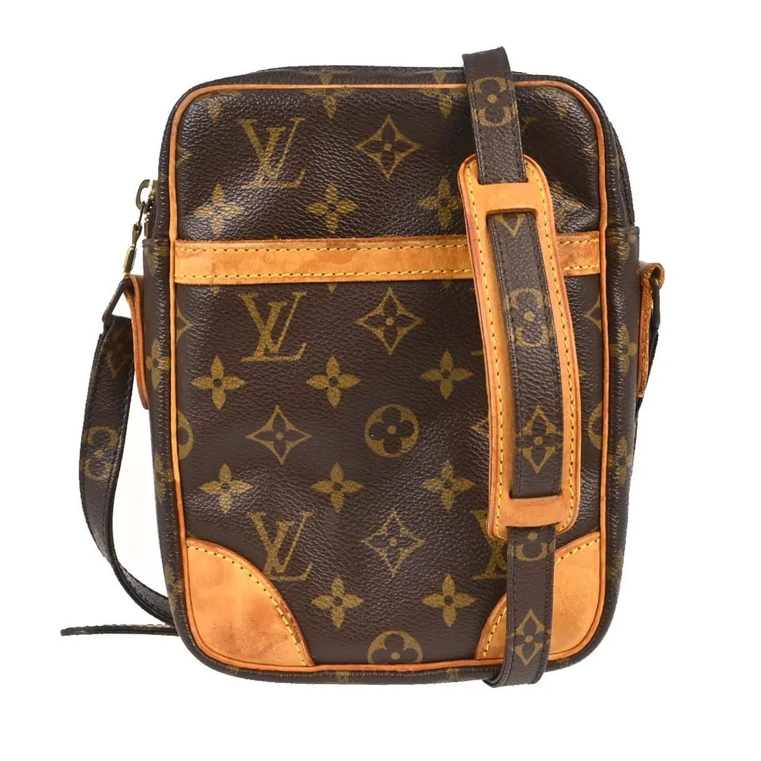 Louis Vuitton Danube Brown Monogram Canvas Shoulder Bag: Louis Vuitton Danube Brown Monogram Canvas Shoulder Bag Louis Vuitton Danube Monogram shoulder bag in brown canvas. This unisex bag is made in France and is presented in fair used condition, with visi
