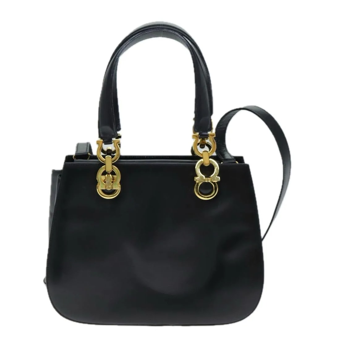 Black Leather Shoulder Bag Salvatore Ferragamo Gancini: Black Leather Shoulder Bag Salvatore Ferragamo Gancini Salvatore Ferragamo Gancini leather bag in black. This women's bag is made in Italy and remains in good vintage condition with honest wear. Noted