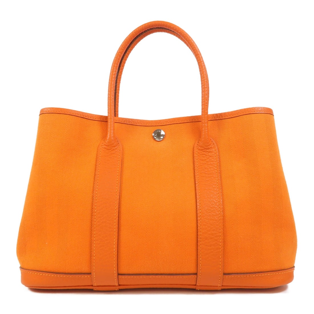 HERMES Garden Party TPM Orange Canvas Tote with PHW: HERMES Garden Party TPM Orange Canvas Tote with PHW Hermes Garden Party TPM tote bag in orange canvas. This women's tote is made in France and is presented in AB: Very Good condition. Specifications B