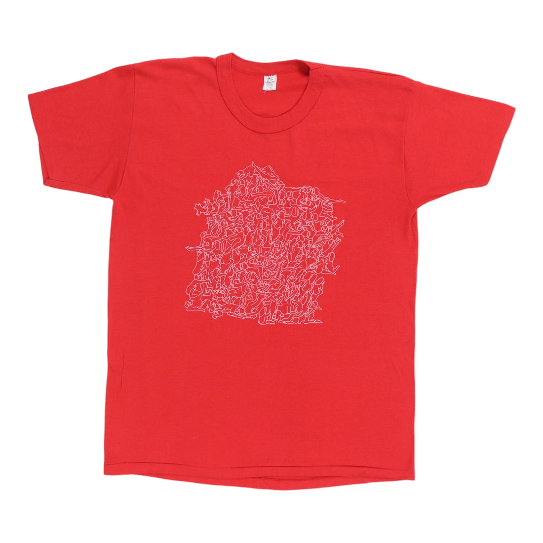 Vintage Red 1980s Group Therapy Orgy Poly Cotton T Shirt Extra Large: Vintage Red 1980s Group Therapy Orgy Poly Cotton T Shirt Extra Large This is an original vintage Group Therapy Orgy shirt from the 1980s. Made from a 50/50 poly-cotton blend, the shirt features a soli