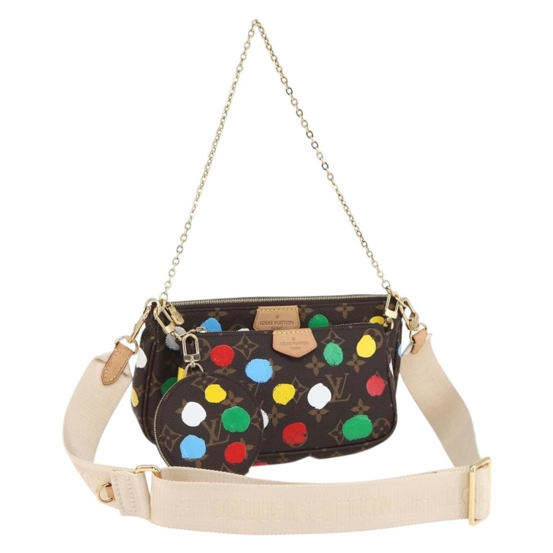 LOUIS VUITTON Multi Pochette Accessoires Monogram Pouch M46385 with Dust Bag: LOUIS VUITTON Multi Pochette Accessoires Monogram Pouch M46385 with Dust Bag Introducing the LOUIS VUITTON LVxYK Multi Pochette Accessoires Pouch, a stylish and versatile accessory crafted in France. 