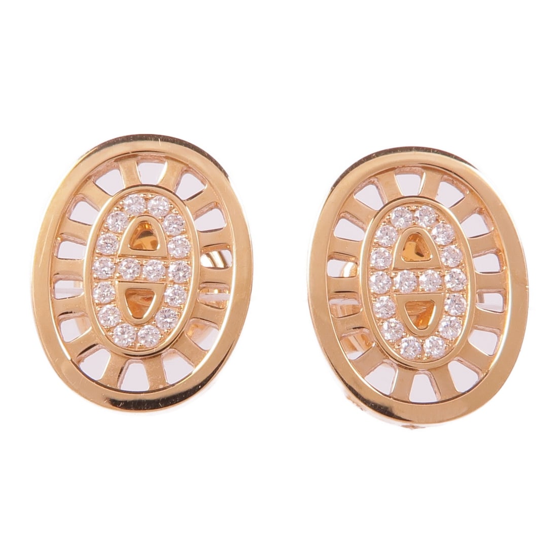 Hermes Chain D'ance Diamond Pierced Earrings 18K Rose Gold (1 of 8)