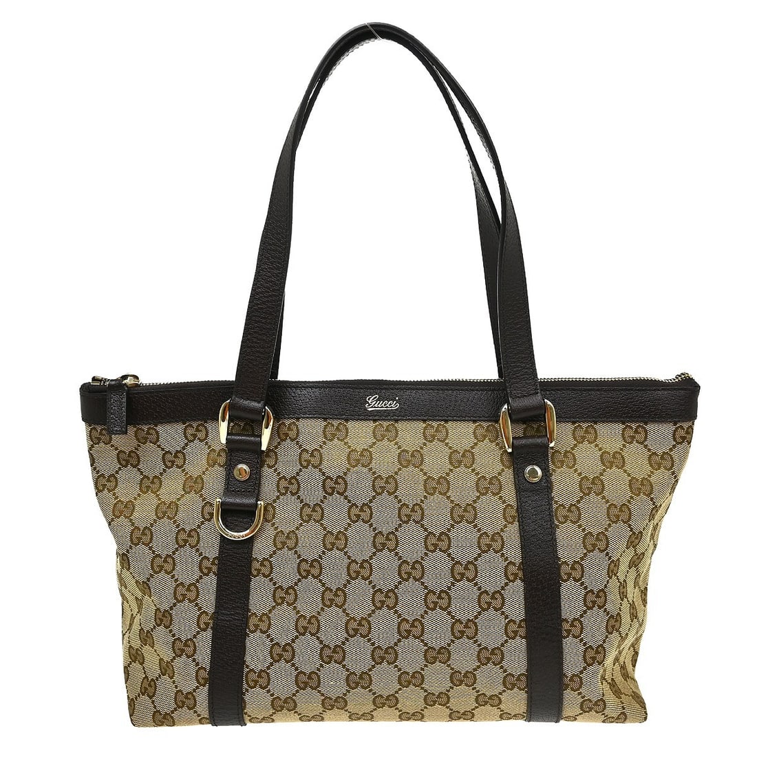Gucci GG Canvas Leather Medium Tote Handbag Beige Brown (1 of 8)