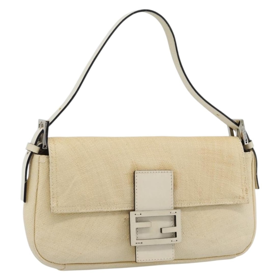 Fendi Mamma Baguette Beige Wood Shoulder Bag with Dust Bag: Fendi Mamma Baguette Beige Wood Shoulder Bag with Dust Bag Fendi Mamma Baguette shoulder bag in beige and silver, made in Italy. This women's bag includes a dust bag and shows reasonable wear consiste