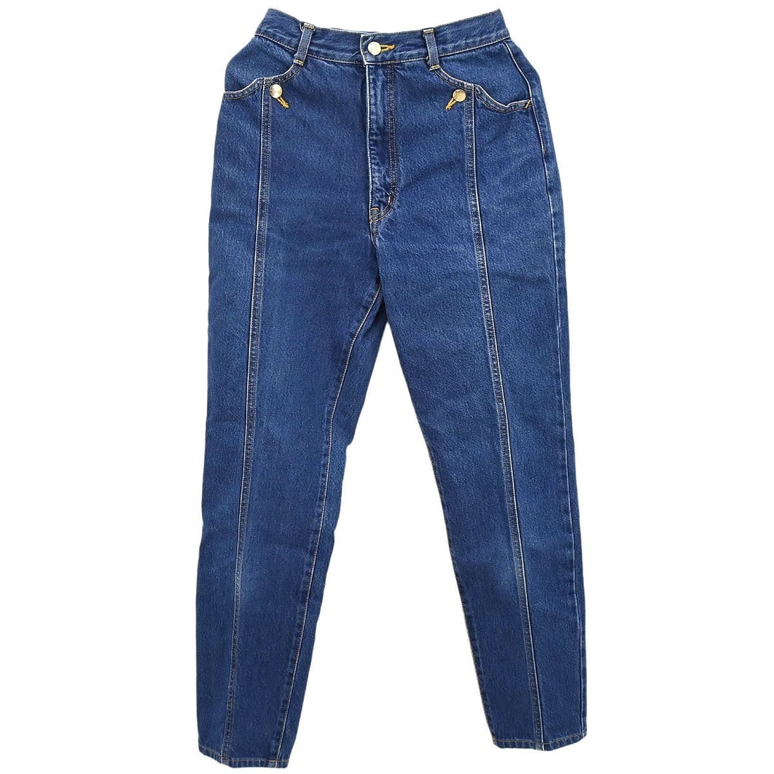 Yves Saint Laurent blue cotton denim pants size 38 model 702011: Yves Saint Laurent blue cotton denim pants size 38 model 702011 Yves Saint Laurent long denim pants in blue with a regular fit. Made from 100% cotton, this women's casual style features four exterior 