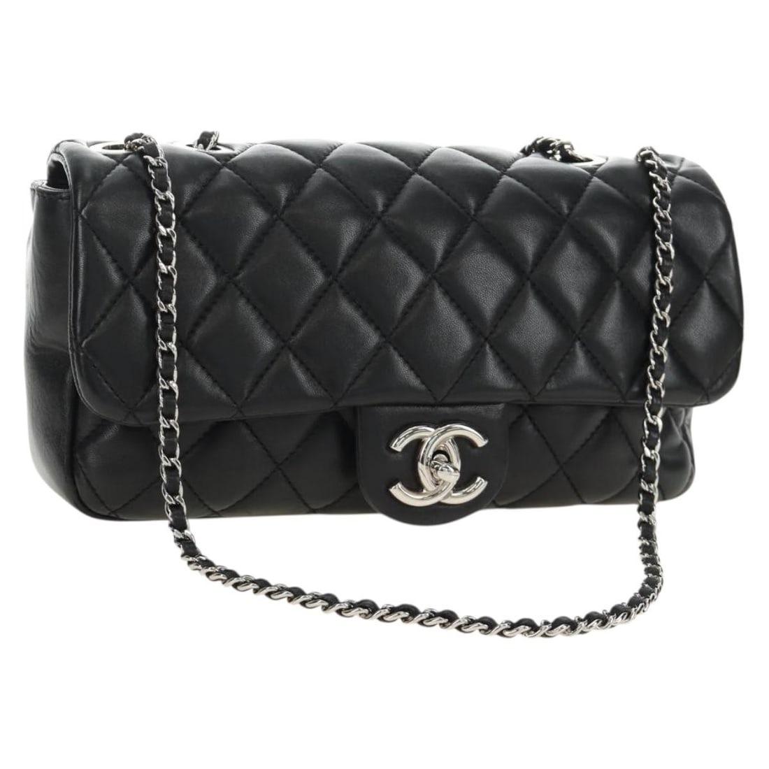 CHANEL Cocorain Matelasse Lamb Skin Shoulder Bag with Dust Bag Card: CHANEL Cocorain Matelasse Lamb Skin Shoulder Bag with Dust Bag Card CHANEL Matelasse Cocorain shoulder bag in black lamb skin with silver-tone accents. Made in Italy, this women's shoulder bag include