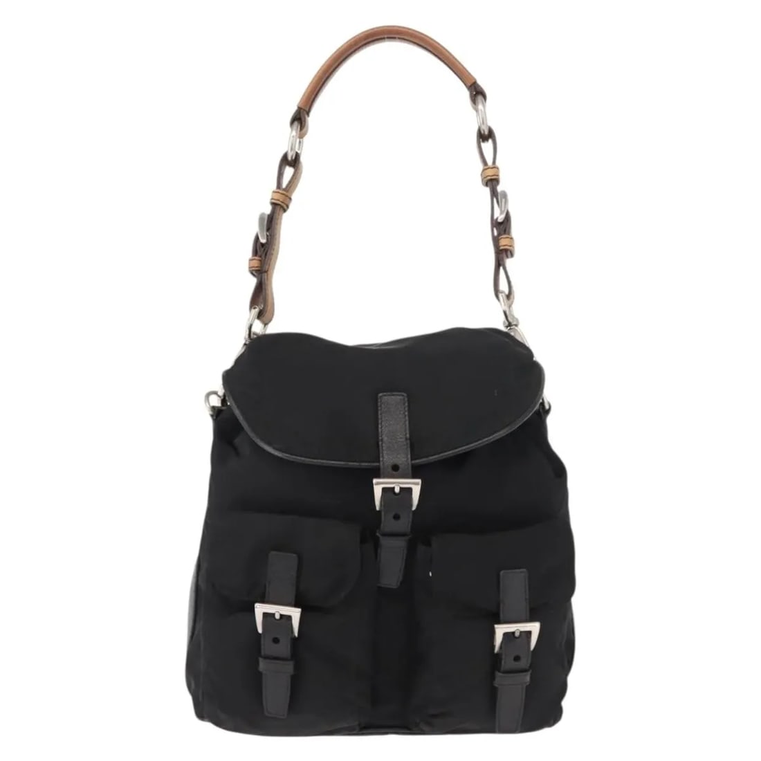 Prada Double Pocket Drawstring Nylon Shoulder Bag Black (1 of 18)