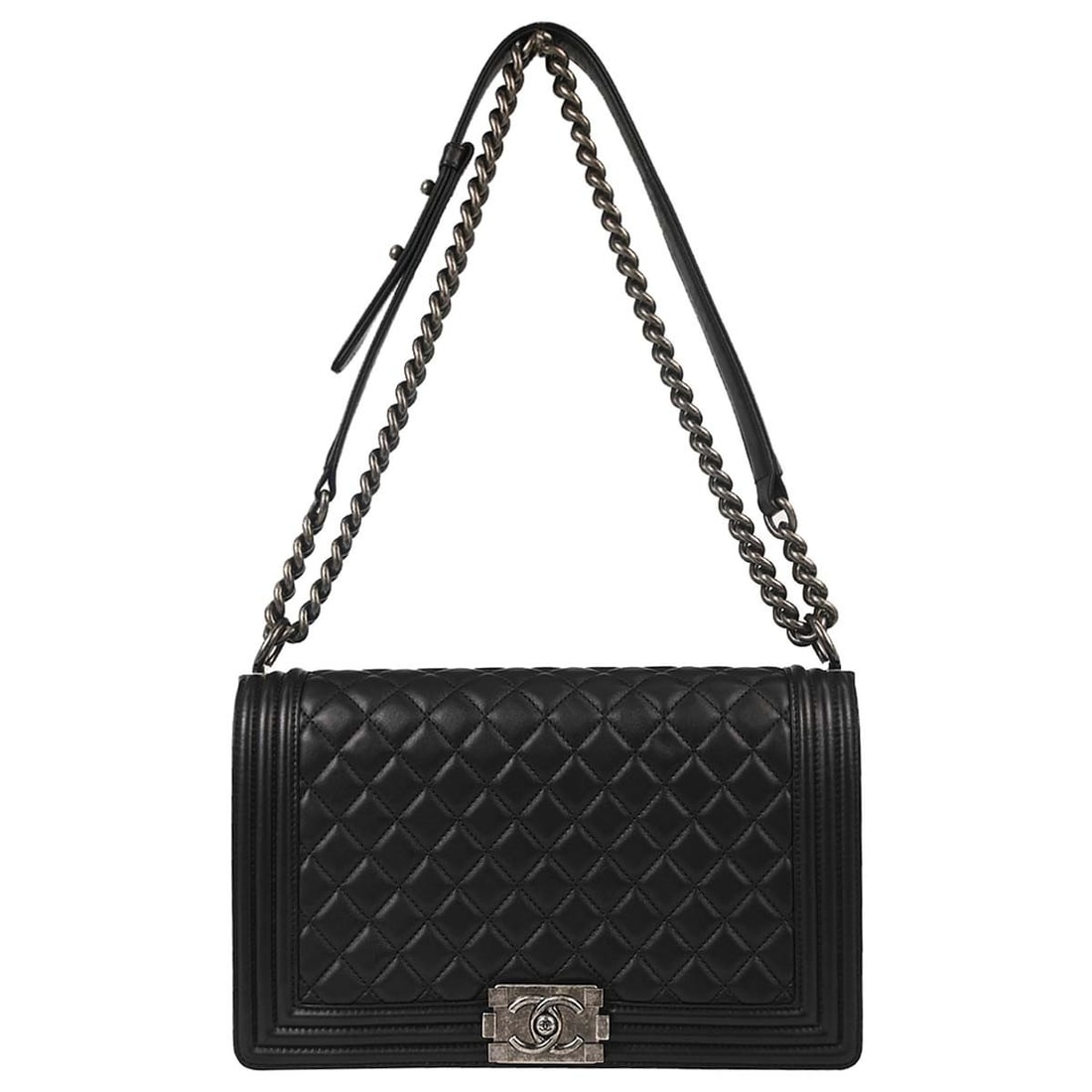 CHANEL Boy Medium Black Lambskin Shoulder Bag Push Lock (1 of 15)