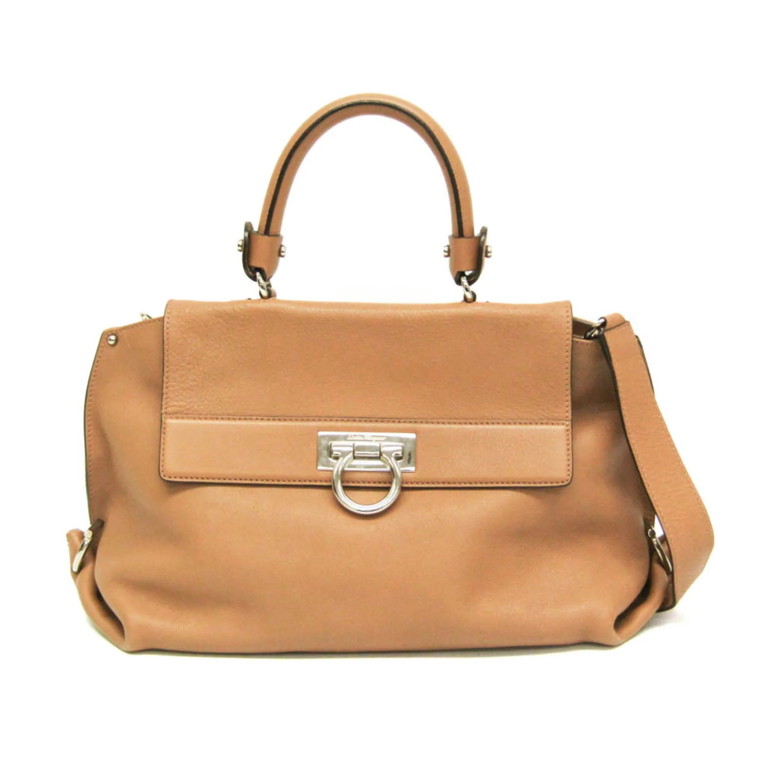 Brown Leather Handbag Salvatore Ferragamo Gancini (1 of 18)